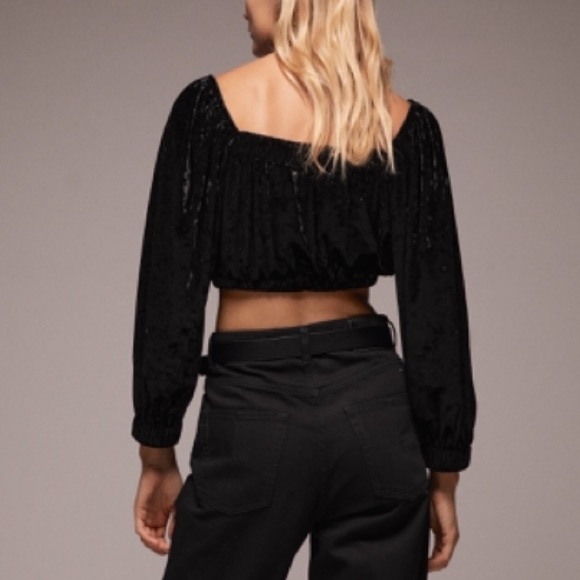 M 🔖 ZARA Velvet Cropped Long Sleeve Top Black Empire Crop - Picture 6 of 13